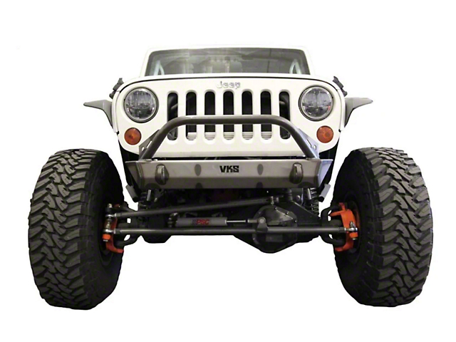 VKS Fabrication Shorty V2.5 Front Bumper with Winch Hoop; Raw Steel (07-18 Jeep Wrangler JK)