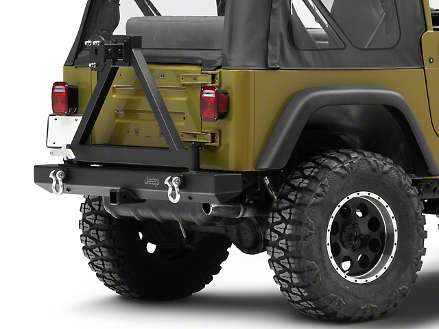 Officially Licensed Jeep Classic Rear Bumper with Tire Carrier and Jeep Logo (87-06 Jeep Wrangler YJ & TJ)