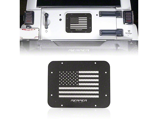 Reaper Off-Road American Flag Tailgate Cover Plate; Textured Black (07-18 Jeep Wrangler JK)