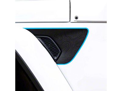 Topographical Map Fender Vent Premium Wrap Decal; Black with Blue Outline (20-24 Jeep Gladiator JT)