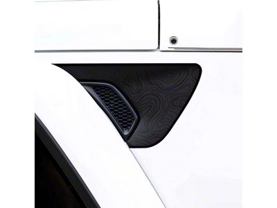 Topographical Map Fender Vent Premium Wrap Decal; Black with Gloss Black Outline (20-24 Jeep Gladiator JT)