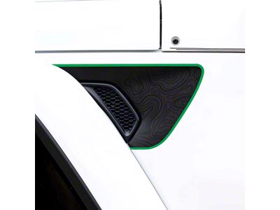Topographical Map Fender Vent Premium Wrap Decal; Black with Green Outline (18-24 Jeep Wrangler JL)