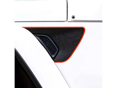 Topographical Map Fender Vent Premium Wrap Decal; Black with Orange Outline (20-24 Jeep Gladiator JT)