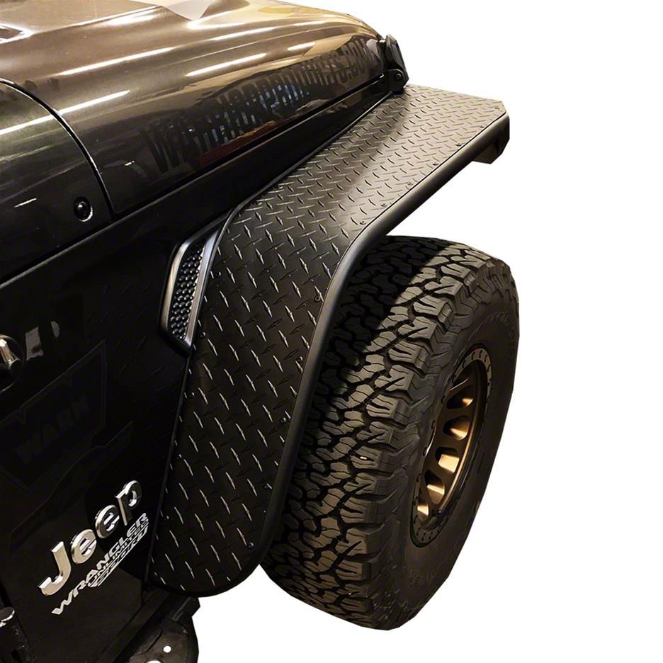 Jeep Wrangler Front Tube Fender Flares; Black Aluminum Diamond Plate ...