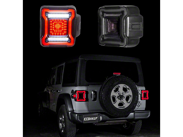 XK Glow LED Tail Lights; Black Housing; Dark Smoked Lens (18-23 Jeep Wrangler JL w/ Factory Halogen Tail Lights)
