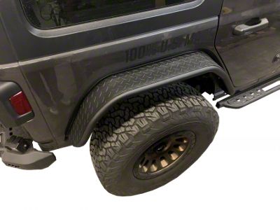 Rear Tube Fender Flares; Black Aluminum Diamond Plate (18-24 Jeep Wrangler JL)