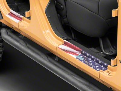 Officially Licensed Jeep Carbon Fiber Door Sill Decal; Real Flag (07-18 Jeep Wrangler JK)