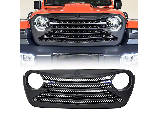 American Modified Tomahawke Grille with LED Eyebrow; Matte Black (18-23 Jeep Wrangler JL)