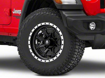 Mammoth Split 16 Beadlock Satin Black with Polished Lip Wheel; 17x9 (18-24 Jeep Wrangler JL)