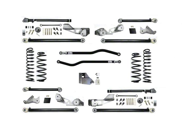 EVO Manufacturing 2.50-Inch High Clearance Long Arm Suspension Kit with Plush Ride Springs and Front and Rear Track Bars (18-24 2.0L or 3.6L Jeep Wrangler JL 4-Door, Excluding 4xe)