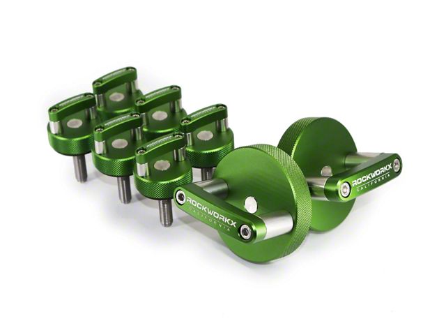 ROCKWORKX Freedom Hard Top Quick Release D-Ring Mounting Knobs and D-Ring Thumb Screws; Green (07-18 Jeep Wrangler JK)