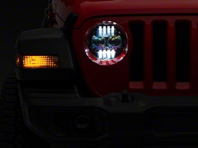 Raxiom Axial Series 9-Inch Angel Eye LED Headlights and LED Fog Lights; Black Housing; Clear Lens (18-23 Jeep Wrangler JL)