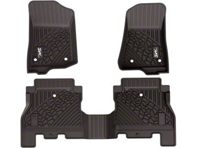 3W All Weather Front and Rear Floor Liners with Gray Logo; Black (18-24 Jeep Wrangler JL 4-Door, Excluding 4xe)