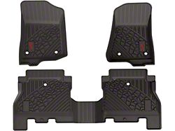 3W All Weather Front and Rear Floor Liners with Red Logo; Black (18-23 Jeep Wrangler JL 4-Door, Excluding 4xe)