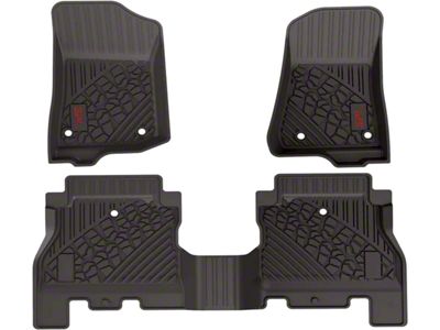 3W All Weather Front and Rear Floor Liners with Red Logo; Black (18-24 Jeep Wrangler JL 4-Door, Excluding 4xe)