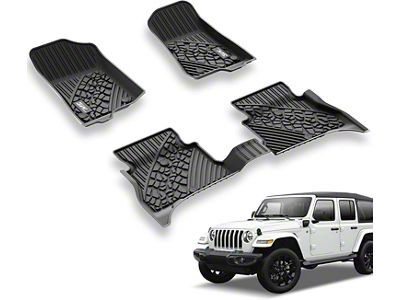 3W All Weather Front and Rear Floor Liners; Black (21-24 Jeep Wrangler JL 4xe)