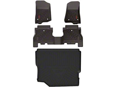 3W All Weather Front, Rear and Cargo Floor Liners; Black (18-24 Jeep Wrangler JL 4-Door w/ Subwoofer, Excluding 4xe)