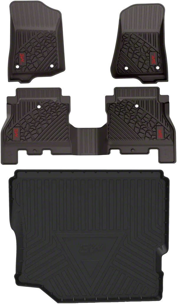 3W Jeep Wrangler All Weather Front, Rear and Cargo Floor Liners; Black