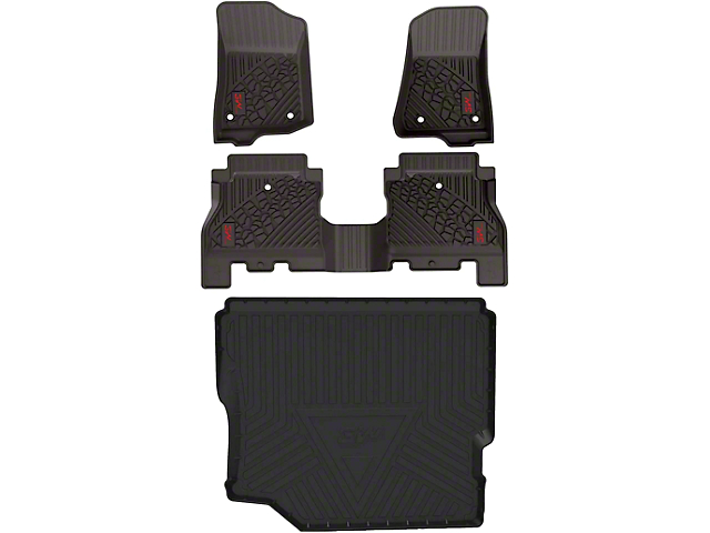 3W All Weather Front, Rear and Cargo Floor Liners; Black (18-23 Jeep Wrangler JL 4-Door w/o Subwoofer, Excluding 4xe)