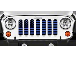 Grille Insert; Black and Blue American Flag with High Gloss Stripes on a Matte Blue Background (18-23 Jeep Wrangler JL w/ TrailCam)