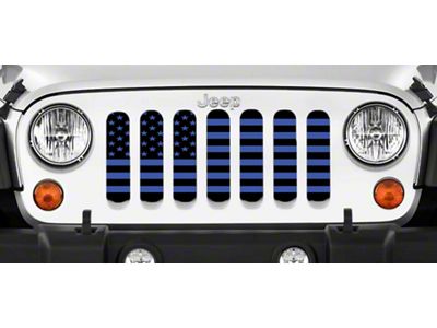 Grille Insert; Black and Blue American Flag with High Gloss Stripes on a Matte Blue Background (18-24 Jeep Wrangler JL w/o TrailCam)