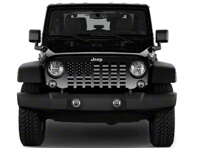 Grille Insert; Black and Gray American Flag (18-24 Jeep Wrangler JL w/ TrailCam)