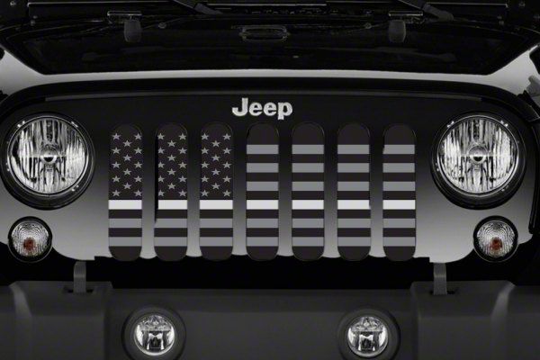 Jeep Wrangler Grille Insert; Black and Gray American Flag with ...