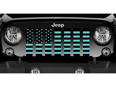 Grille Insert; Black and Teal American Flag with High Gloss Black Stripes on a Matte Teal Background (18-24 Jeep Wrangler JL w/ TrailCam)