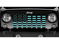 Grille Insert; Black and Teal American Flag with High Gloss Black Stripes on a Matte Teal Background (18-23 Jeep Wrangler JL w/o TrailCam)