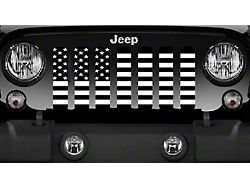 Grille Insert; Black and White American Flag with High Gloss Black Stripes on a Matte White Background (18-23 Jeep Wrangler JL w/ TrailCam)