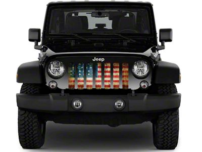 Grille Insert; Worn American Flag (18-24 Jeep Wrangler JL w/ TrailCam)