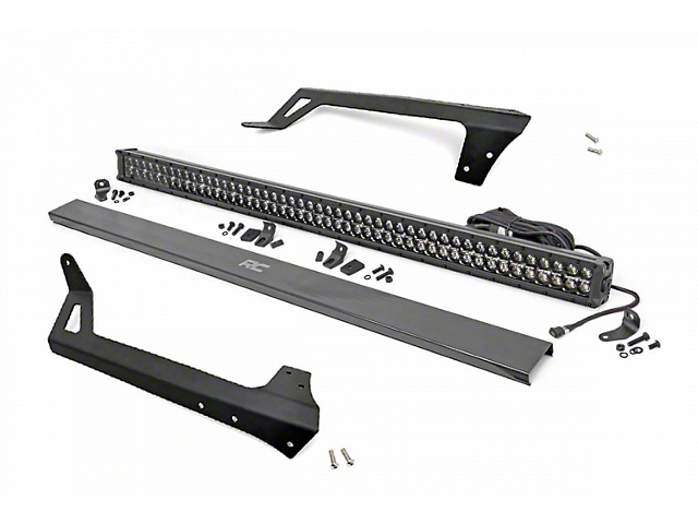 Rough Country 50-Inch Black Series Dual Row Straight White DRL LED Light Bar with Upper Windshield Mounting Brackets (07-18 Jeep Wrangler JK)