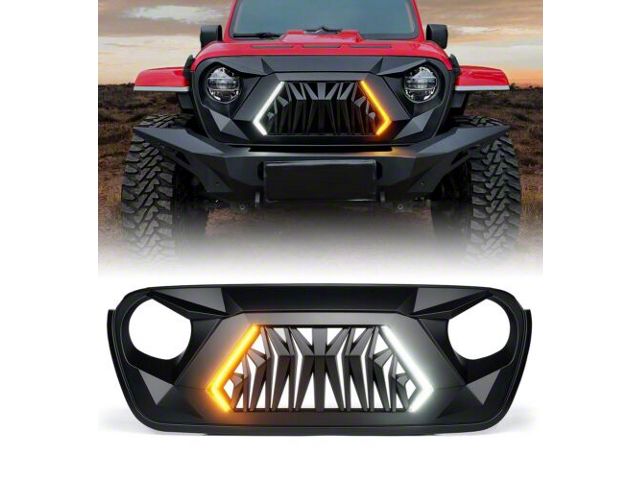 Shark Series Front Grille with Turn Signal; Matte Black (18-24 Jeep Wrangler JL)