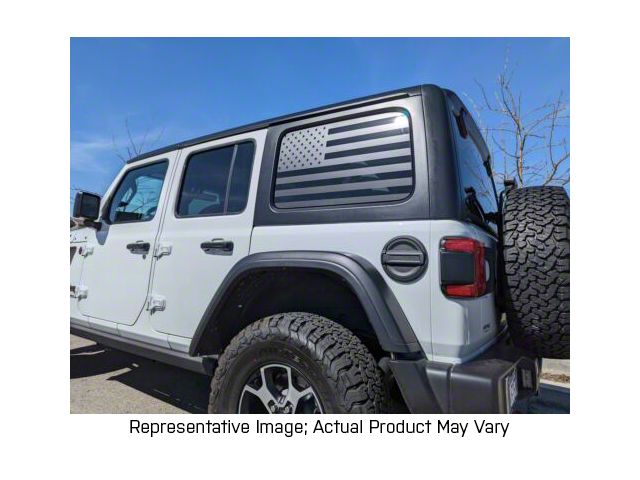 Rear Side Window American Flag Decal; Carbon Fiber Black (18-24 Jeep Wrangler JL)