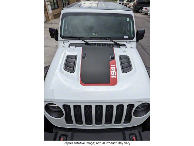 Hood Stripe with 1941 Logo; Carbon Fiber Black (20-24 Jeep Gladiator JT, Excluding Launch Edition, Mojave & Rubicon)