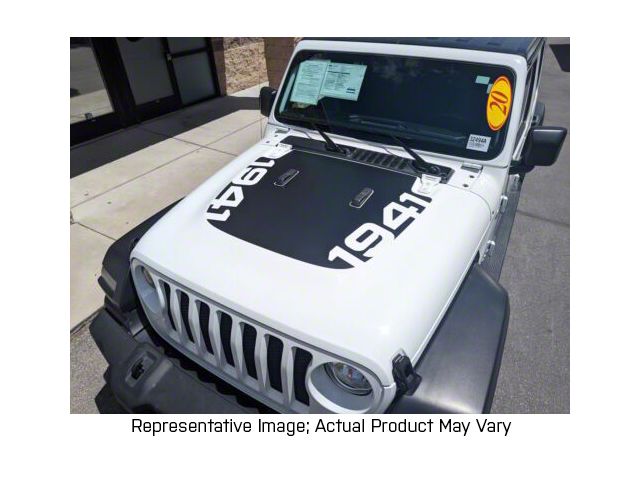 Hood Stripe with Double 1941 Logos; Carbon Fiber Black (20-24 Jeep Gladiator JT, Excluding Launch Edition, Mojave & Rubicon)