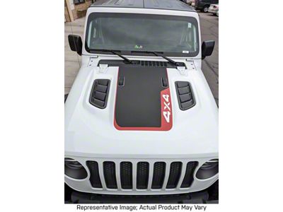 Hood Stripe with Front 4x4 Logo; Matte Black (18-24 Jeep Wrangler JL Rubicon)
