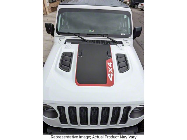 Hood Stripe with Front 4x4 Logo; Carbon Fiber Black (18-24 Jeep Wrangler JL Rubicon)