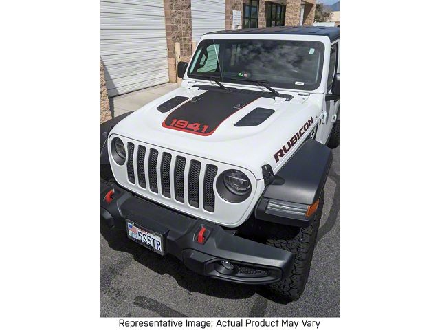 V2 Hood Stripe with 1941 Logo; Satin Black with Red Accents (20-24 Jeep Gladiator JT)
