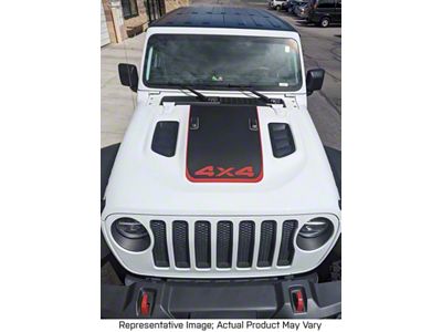 V2 Hood Stripe with 4x4 Logo; Carbon Fiber Black (18-24 Jeep Wrangler JL Rubicon)