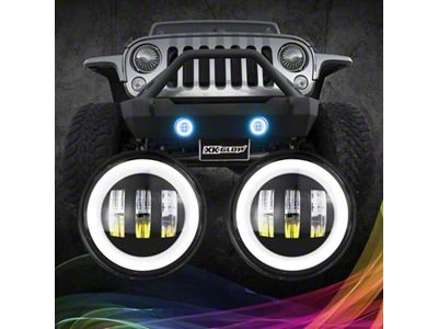 XK Glow 4-Inch RGB LED Headlights without Controller; Black Housing; Clear Lens (07-18 Jeep Wrangler JK)