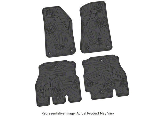 FLEXTREAD Factory Floorpan Fit Tire Tread/Scorched Crawler Scene Front and Rear Floor Mats; Black (20-24 Jeep Gladiator JT)