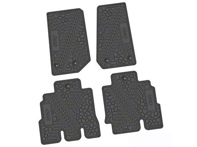 FLEXTREAD Factory Floorpan Fit Tire Tread/Scorched Earth Scene Front and Rear Floor Mats with JEEP Insert; Black (14-18 Jeep Wrangler JK 4-Door)