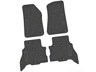 FLEXTREAD Factory Floorpan Fit Tire Tread/Scorched Earth Scene Front and Rear Floor Mats with JEEP Insert; Black (21-24 Jeep Wrangler JL 4xe)
