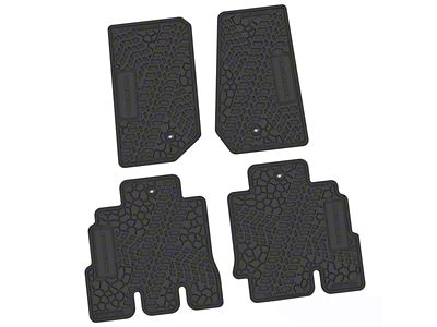 FLEXTREAD Factory Floorpan Fit Tire Tread/Scorched Earth Scene Front and Rear Floor Mats with Rubicon Insert; Black (07-13 Jeep Wrangler JK 4-Door)