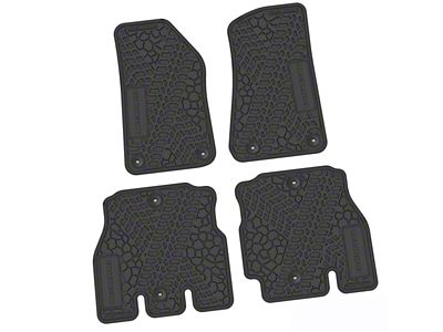 FLEXTREAD Factory Floorpan Fit Tire Tread/Scorched Earth Scene Front and Rear Floor Mats with Rubicon Insert; Black (18-24 Jeep Wrangler JL 4-Door, Excluding 4xe)
