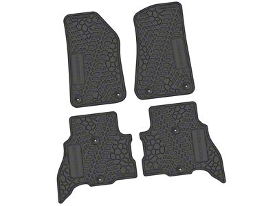 FLEXTREAD Factory Floorpan Fit Tire Tread/Scorched Earth Scene Front and Rear Floor Mats with Rubicon Insert; Black (21-24 Jeep Wrangler JL 4xe)