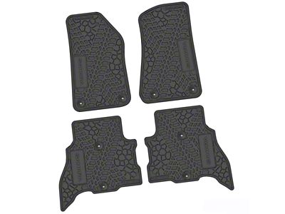 FLEXTREAD Factory Floorpan Fit Tire Tread/Scorched Earth Scene Front and Rear Floor Mats with Sahara Insert; Black (21-24 Jeep Wrangler JL 4xe)