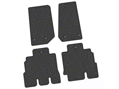 FLEXTREAD Factory Floorpan Fit Tire Tread/Scorched Earth Scene Front and Rear Floor Mats with Willy's Insert; Black (14-18 Jeep Wrangler JK 4-Door)
