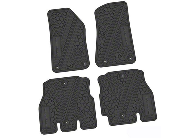 FLEXTREAD Factory Floorpan Fit Tire Tread/Scorched Earth Scene Front and Rear Floor Mats with Wrangler Insert; Black (18-24 Jeep Wrangler JL 4-Door, Excluding 4xe)